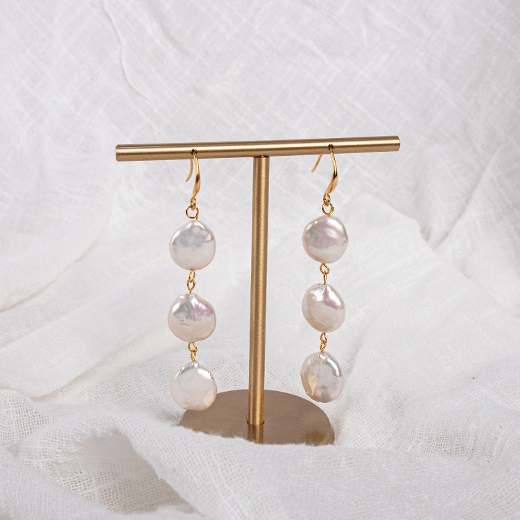 Baroque Pearl Earrings with Three Buttons