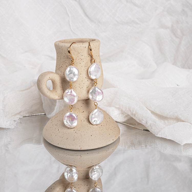 Baroque Pearl Earrings with Three Buttons