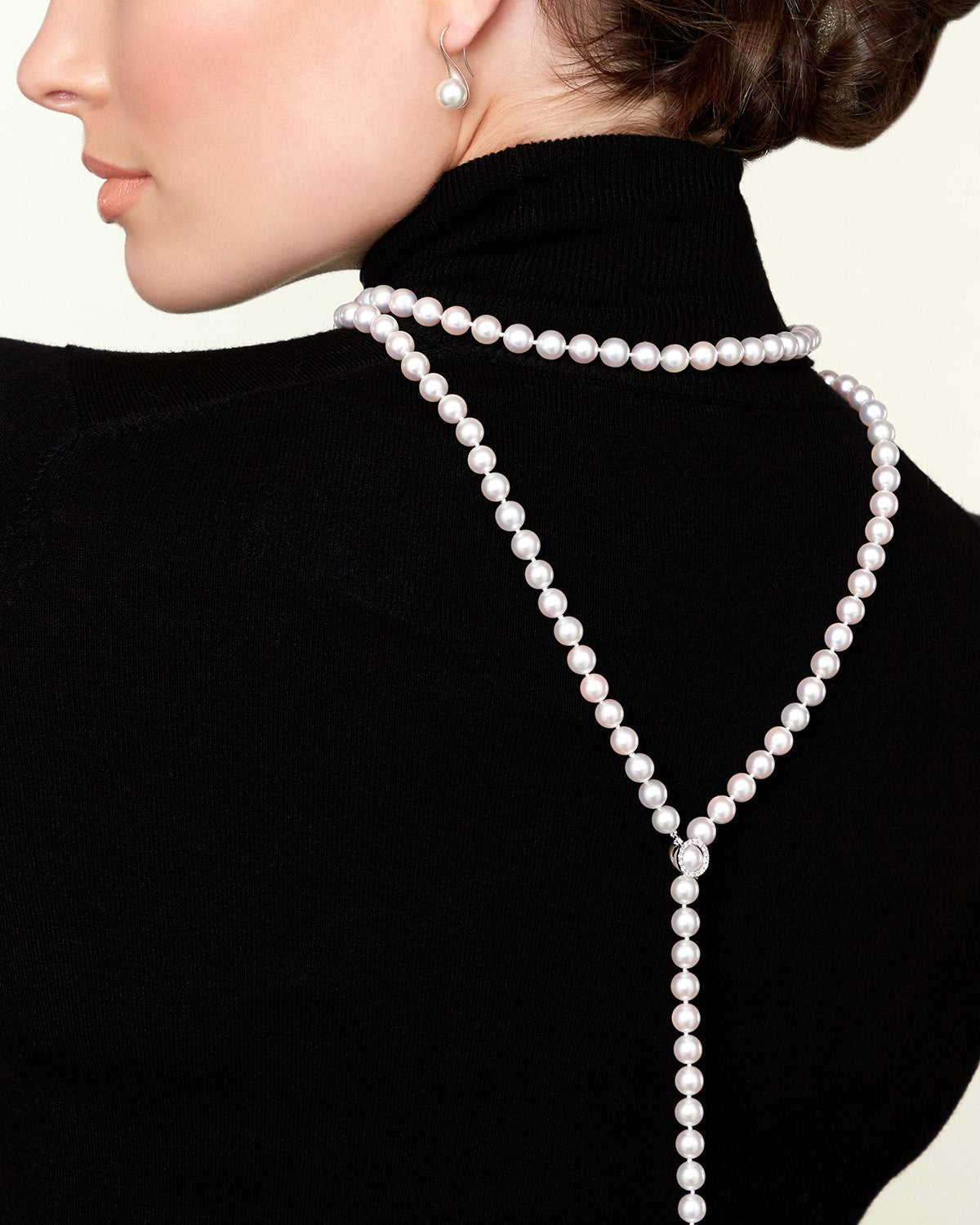 White Freshwater Pearl and Diamond Y-Shape Necklace 1