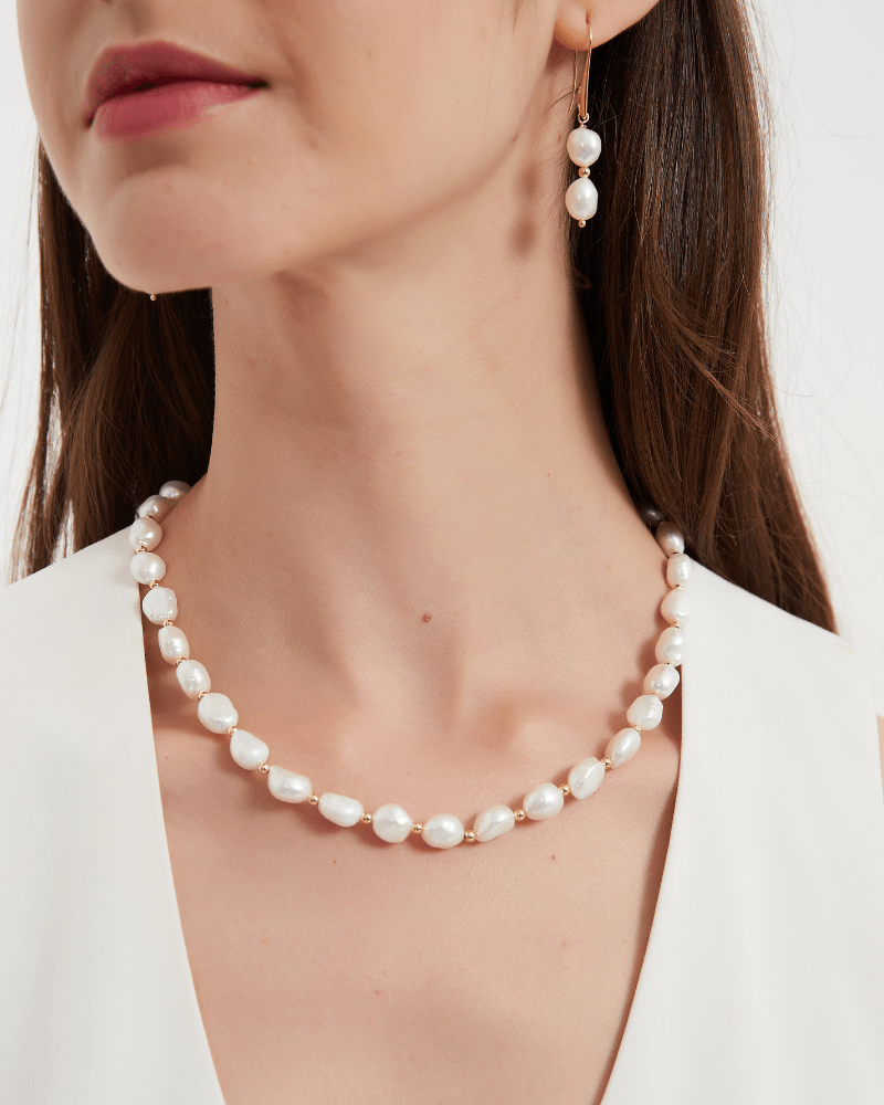 Pearl Necklace, Bracelet, and Earrings Set