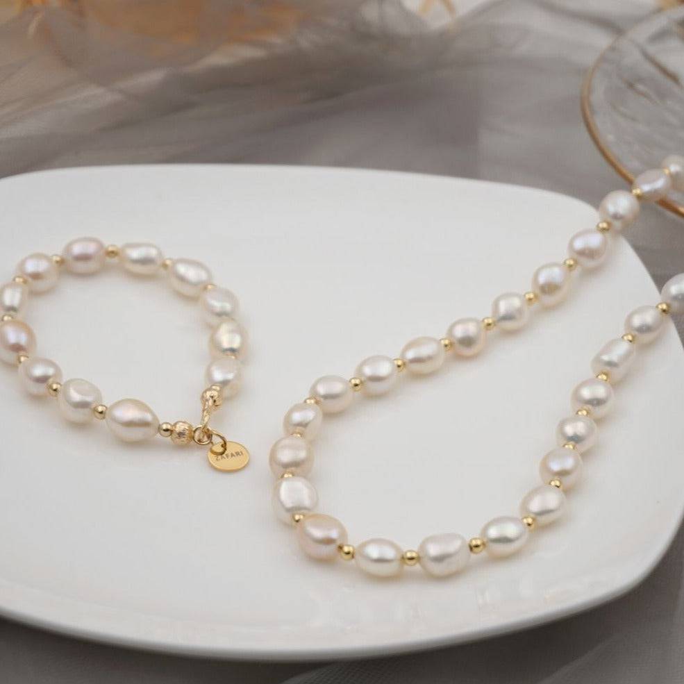 Pearl Necklace, Bracelet, and Earrings Set