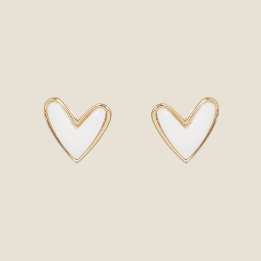 White Agate Heart-Shaped Stud Earrings