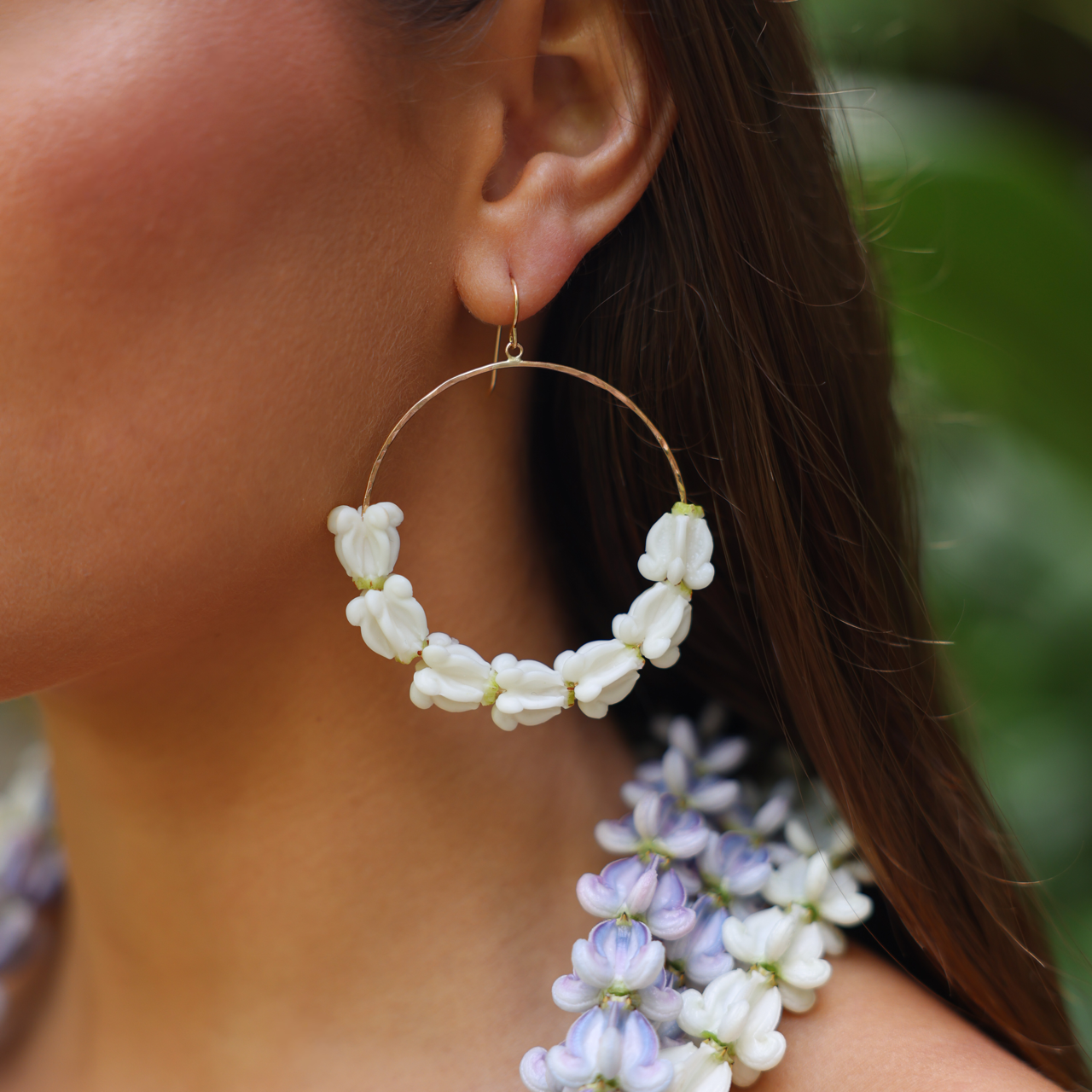 White Crown Flower Hoop Earring