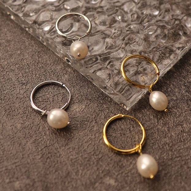 Elegant Baroque Pearl Hoop Earrings in Silver