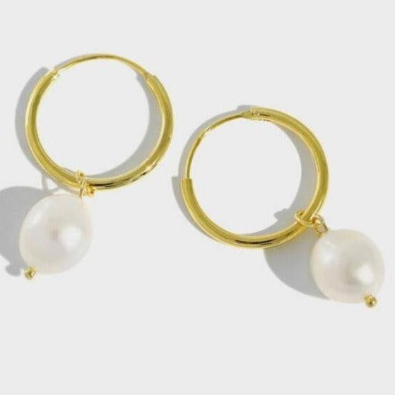 Elegant Baroque Pearl Hoop Earrings in Silver