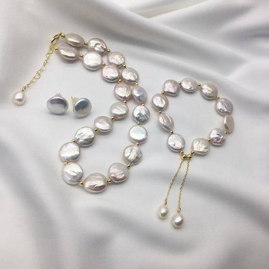 Pearl Necklace Bracelet and Earrings Set 2